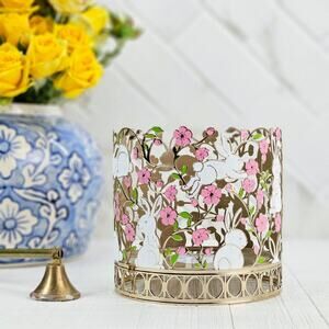 Bath & Body Works Floral Pink Easter Bunny Rabbit Glitters 3-Wick Candleholder